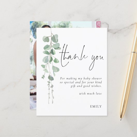 予算ユーカリ赤ちゃんシャワーパーティー感謝してい写真 (正面/裏面インサイチュ)