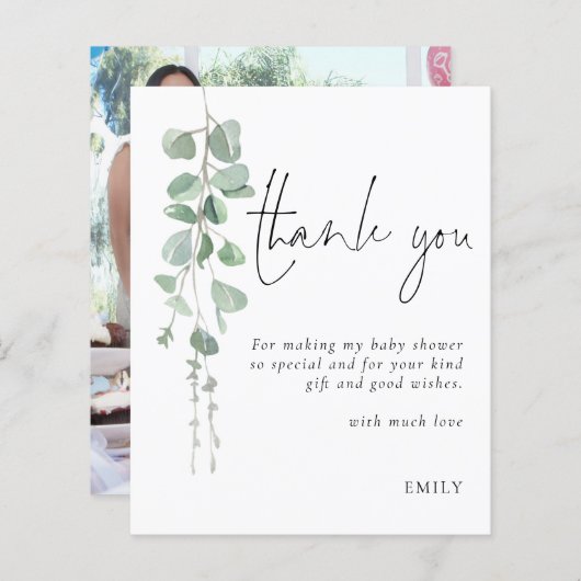 予算ユーカリ赤ちゃんシャワーパーティー感謝してい写真 (正面/裏面)