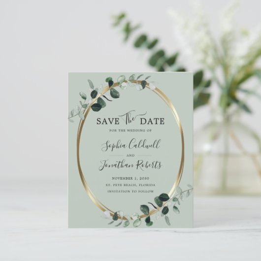 予算ユーカリ金ゴールドセージ結婚式の日付を保存 (スタンド正面)