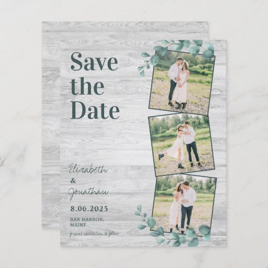 予算ユーカリ3写真結婚式の日付を保存 (正面/裏面)