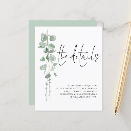 予算ユーカリQRコードの結婚詳細エンクロージャ (正面/裏面インサイチュ)