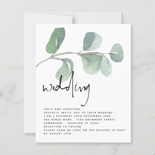 予算ユーカリQRコードスクリプトウェディング招待 (正面)