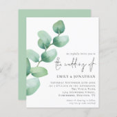 予算ユーカリQRコードスクリプトウェディング招待 (正面/裏面)