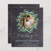 予算ユーカリQRコードフォトウェディング招待 (正面/裏面)