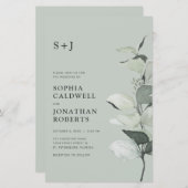 予算ユーカリQRコードモノグラム結婚式の招待 (正面/裏面)