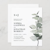 予算ユーカリQRコードモノグラム結婚式の招待 (正面/裏面)