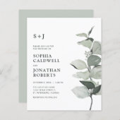 予算ユーカリQRコードモノグラム結婚式の招待 (正面/裏面)