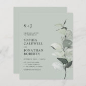 予算ユーカリQRコードモノグラム結婚式の招待 (正面/裏面)