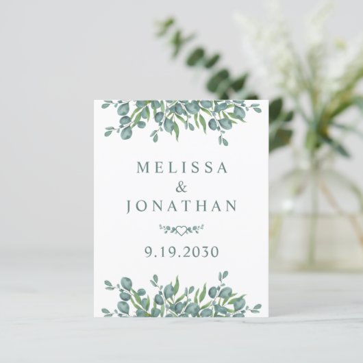 予算ユーカリQRコード結婚式招待状 (スタンド正面)