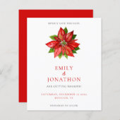 予算レッドポインセチア結婚式の日付を保存 (正面/裏面)