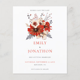 予算レッド花模様結婚式日付の保存