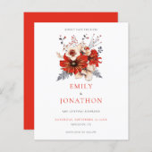 予算レッド花模様結婚式日付の保存 (正面/裏面)