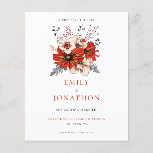 予算レッド花模様結婚式日付の保存 (正面)