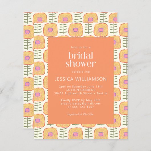 予算レトロイエローオレンジフラワーブライダルシャワー (正面/裏面)