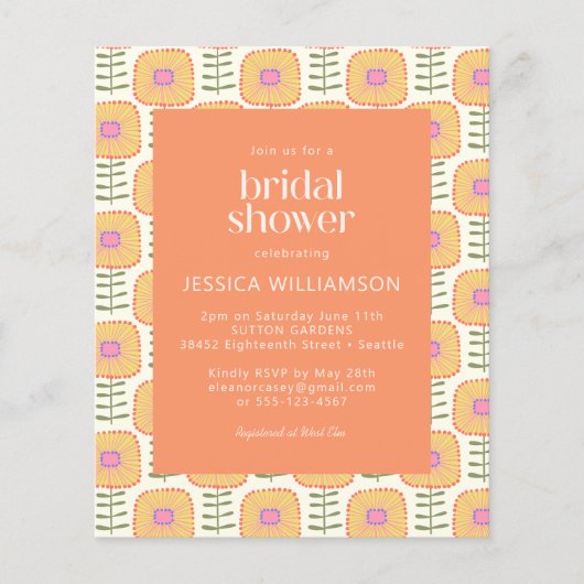 予算レトロイエローオレンジフラワーブライダルシャワー (正面)