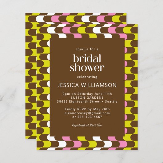 予算レトログルーヴィライムピンクブラウンブライダルシャワー (正面/裏面)