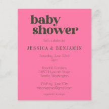 予算レトログルーヴィーピンクグリーンベビーシャワー招待状