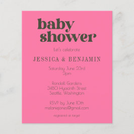 予算レトログルーヴィーピンクグリーンベビーシャワー招待状