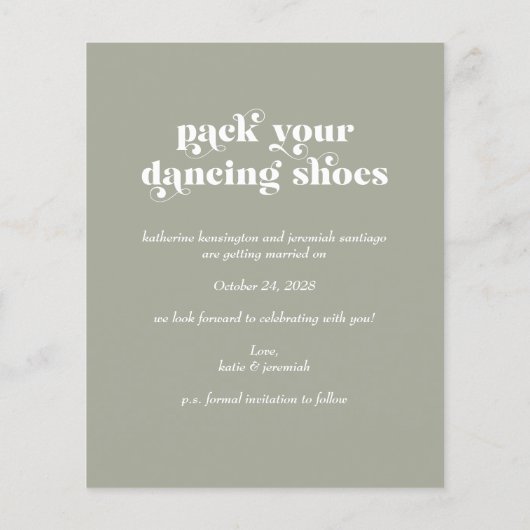 予算レトロタイポグラフィSage Green日付の保存 (裏面)