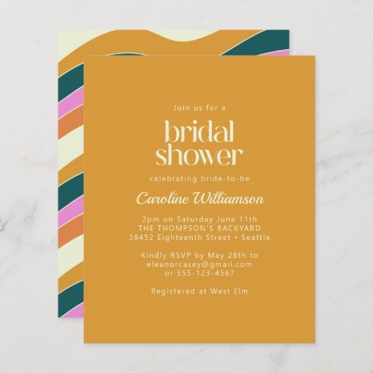 予算レトロピンクイエローウェーブラインブライダルシャワー (正面/裏面)