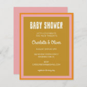 予算レトロピンクイエローベビーシャワー招待状 (正面/裏面)
