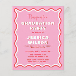 予算レトロピンクレッドフォト卒業招待状