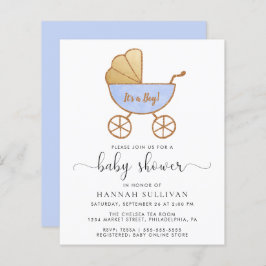 予算レトロブルーキャリッジ男の赤ちゃんシャワー招待状