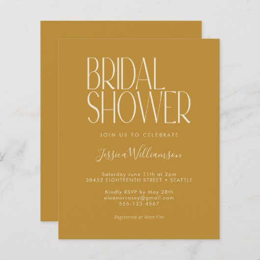 予算レトロボホイエローブライダルシャワー招待 (正面/裏面)