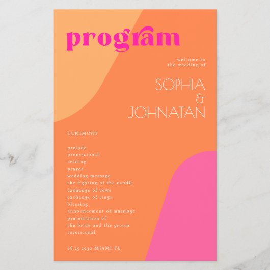 予算レトロモダンウェディングプログラムテンプレート チラシ (正面)