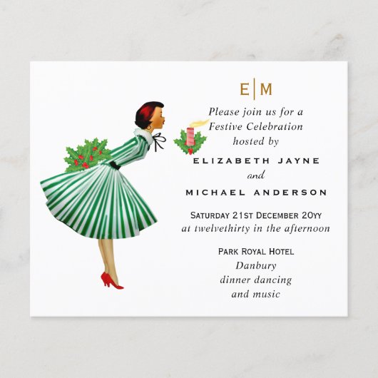 予算レトロヴィンテージおもしろいクリスマスイベント招待状 (正面)