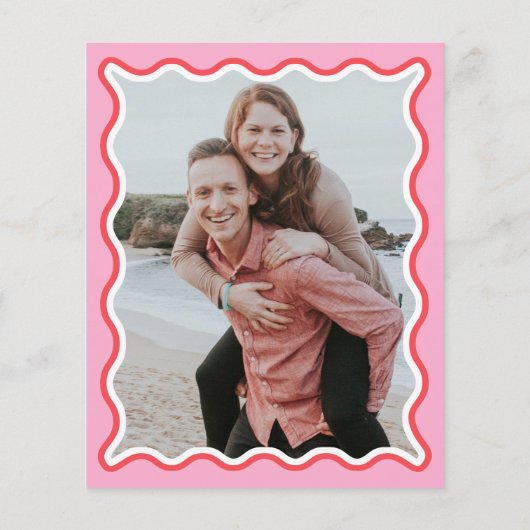 予算レトロ波曲線ピンク赤結婚写真 (裏面)