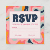 予算レトロ70sパステルピンクブルーグルーヴィーRSVP エンクロージャーカード (正面)