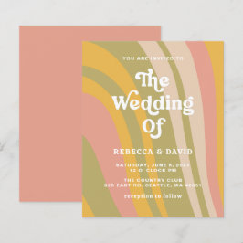 予算レトロGroovy 70sピンク緑の結婚式の招待