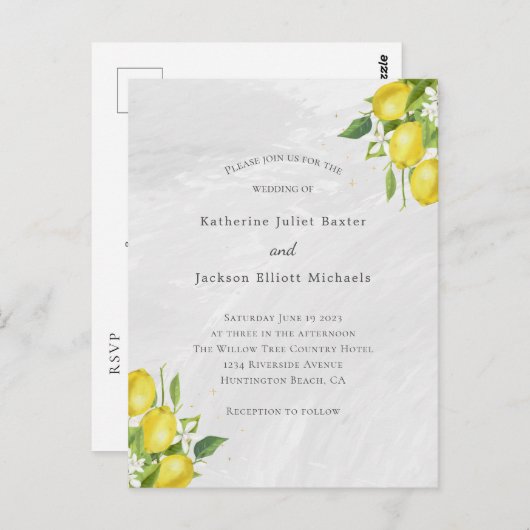 予算レモンQRコード結婚式招待状 ポストカード (正面/裏面)