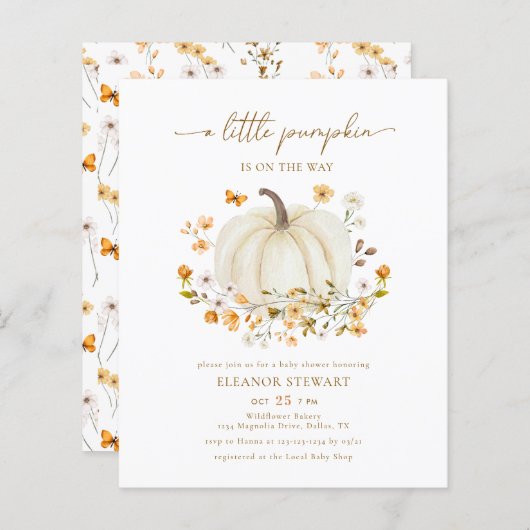予算ワイルドフラワーカボチャ小さな赤ちゃんシャワー (正面/裏面)