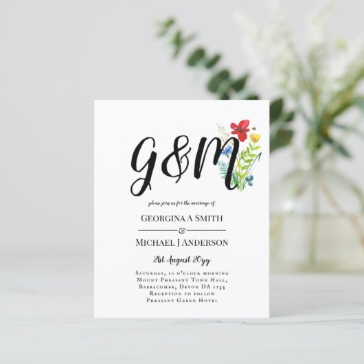 予算ワイルドフラワータイポグラフィ写真ウェディングINVITE (スタンド正面)