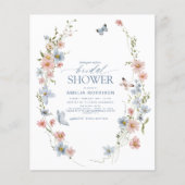 予算ワイルドフラワーQRコードブライダルシャワー招待 チラシ (正面)