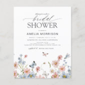 予算ワイルドフラワーQRコードブライダルシャワー招待 チラシ (正面)