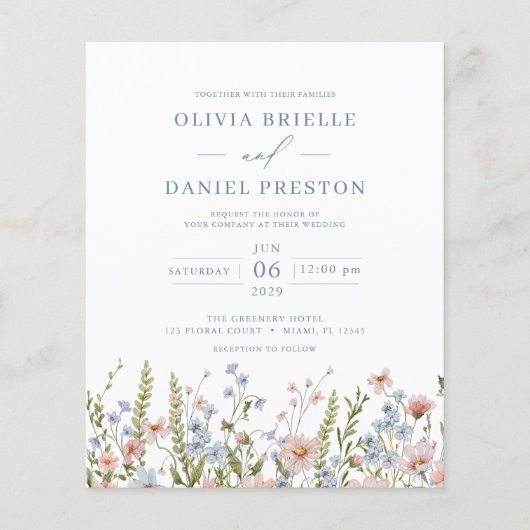 予算ワイルドフラワーQRコード結婚式招待状 (正面)