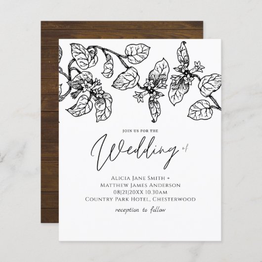 予算ヴィンテージガーデンリーフクラシック結婚の招待 (正面/裏面)