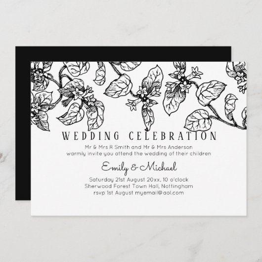 予算ヴィンテージガーデンリーフクラシック結婚の招待 招待状 (正面/裏面)