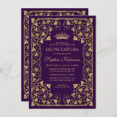 予算ヴィンテージグラムパープル金ゴールドティアラキンセアニェラ ノートカード (正面/裏面)