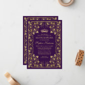 予算ヴィンテージグラムパープル金ゴールドティアラキンセアニェラ ノートカード (正面/裏面インサイチュ)