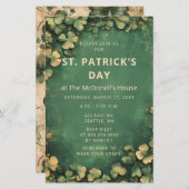 予算ヴィンテージグリーン金ゴールドSt patricks招待状 (正面/裏面)