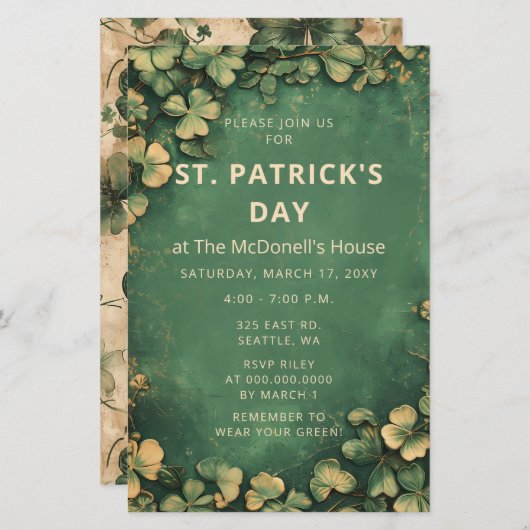 予算ヴィンテージグリーン金ゴールドSt patricks招待状 (正面/裏面)