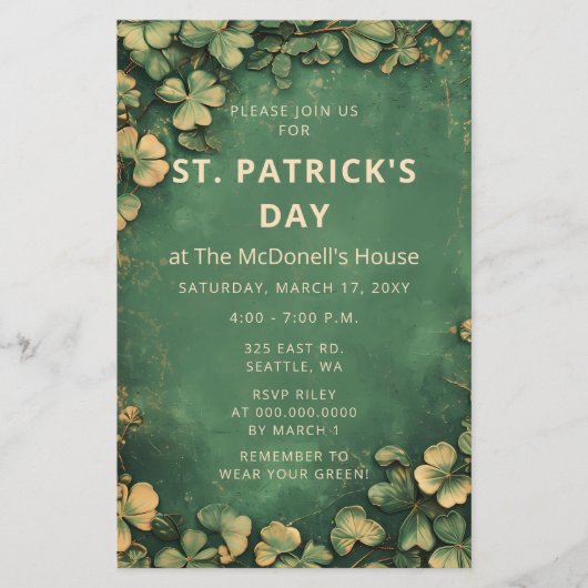 予算ヴィンテージグリーン金ゴールドSt patricks招待状 (正面)