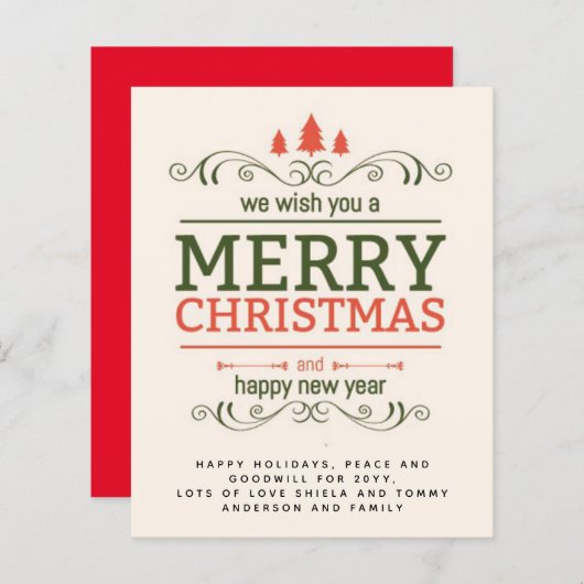 予算ヴィンテージタイポグラフィクリスマス招待状レター (正面/裏面)