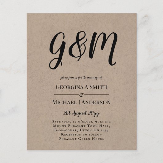 予算ヴィンテージタイポグラフィ写真ウェディングINVITE (正面)