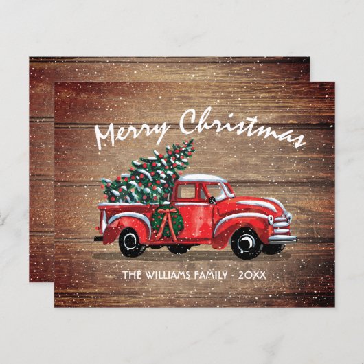 予算ヴィンテージトラック素朴メリークリスマスカード (正面/裏面)