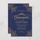 予算ヴィンテージネイビーブルー金ゴールドティアラキンセアニェラ ノートカード (正面/裏面)